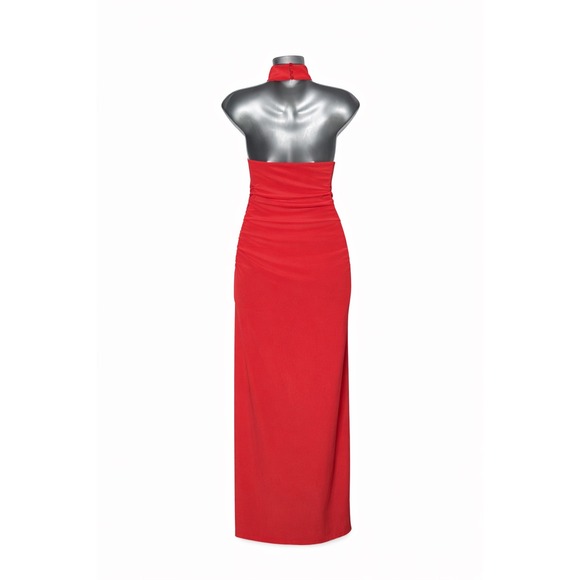Wilfred Aritzia Red Halter Neck Ruched Midi Dress Sleeveless Open Back Size S - Picture 3 of 4